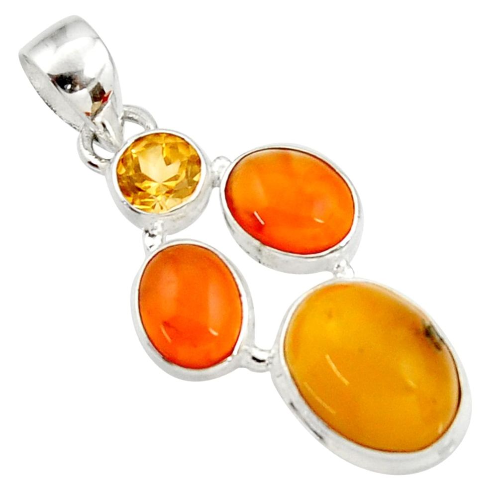 925 silver 10.22cts natural amber bone cornelian (carnelian) pendant d43044