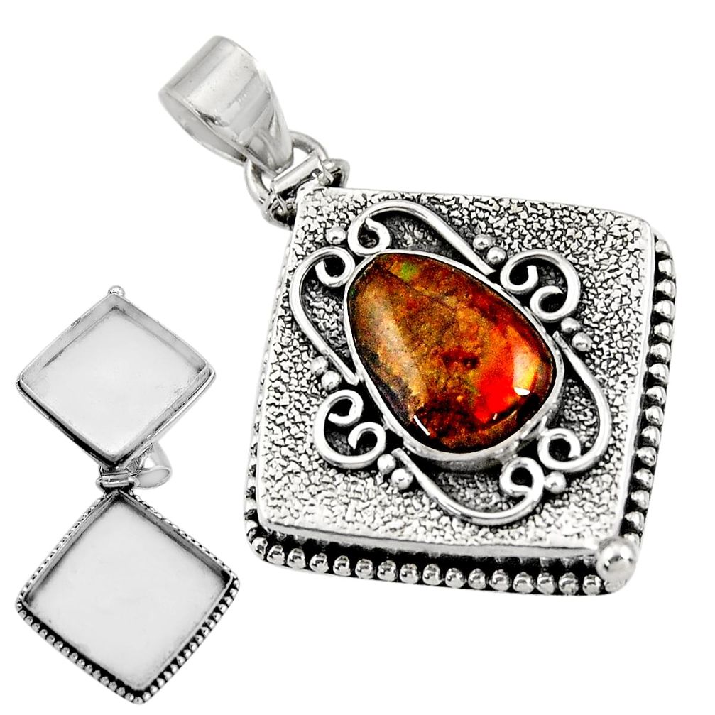 925 silver 6.01cts natural ammolite (canadian) poison box pendant jewelry r30643