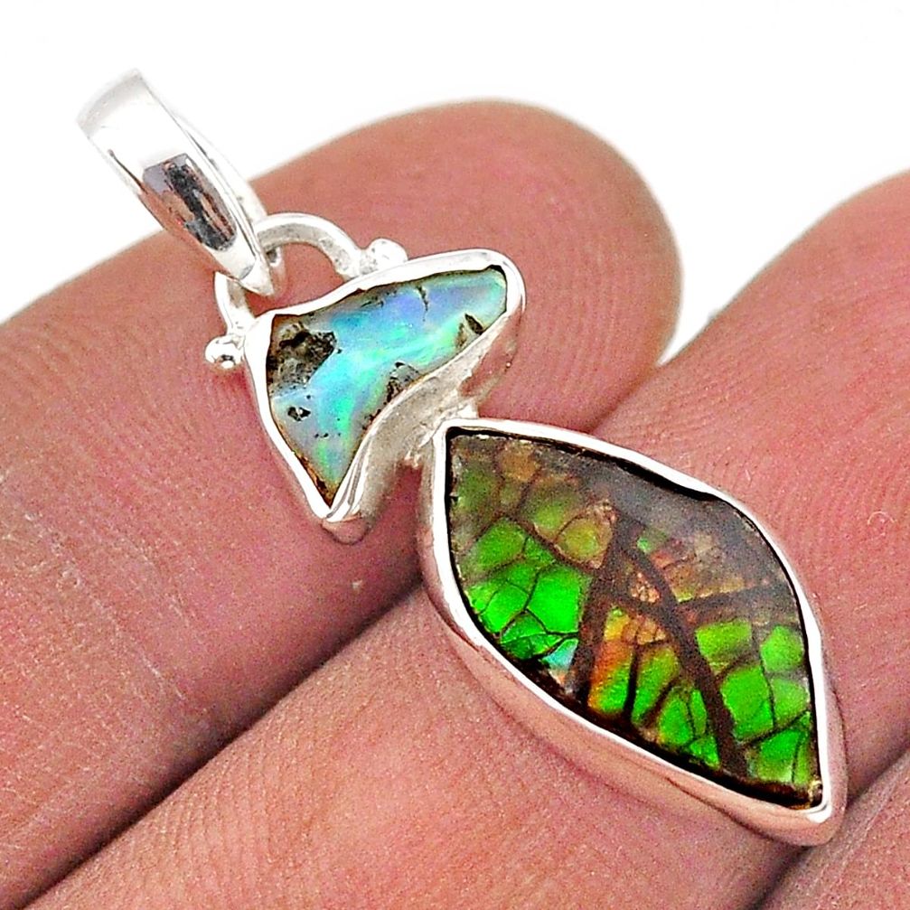 925 silver 7.50cts natural ammolite ethiopian opal rough pendant jewelry t70231