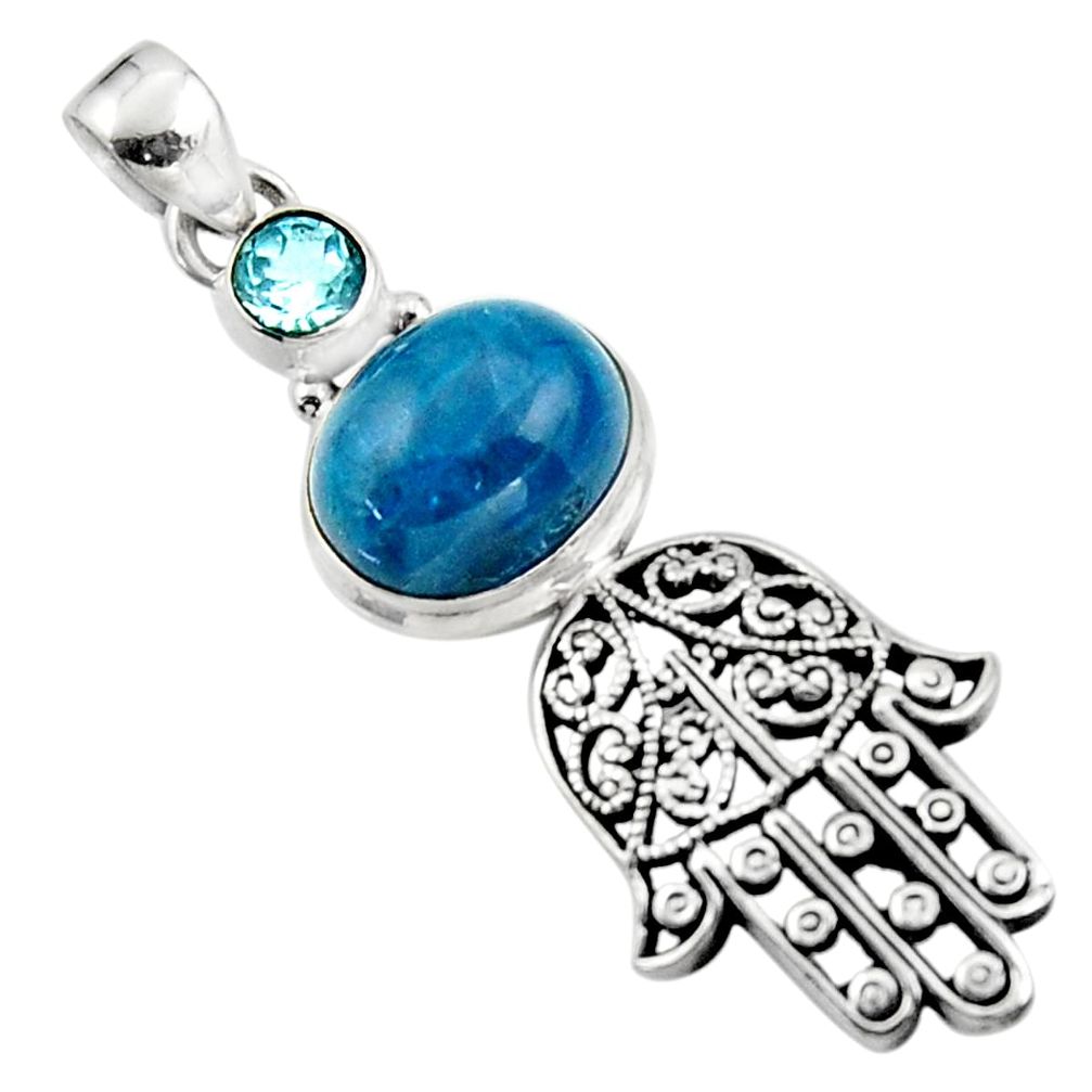 925 silver 6.19cts natural apatite (madagascar) hand of god hamsa pendant r52822