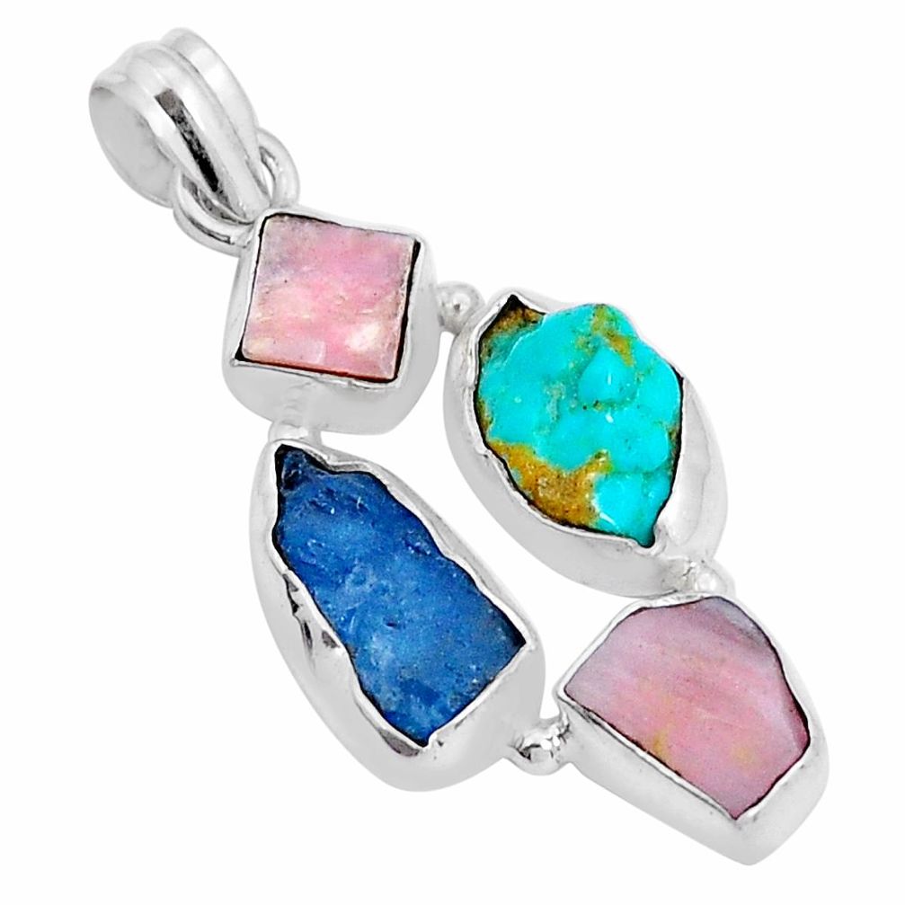 925 silver 14.47cts natural aqua aquamarine opal rough turquoise pendant y5542