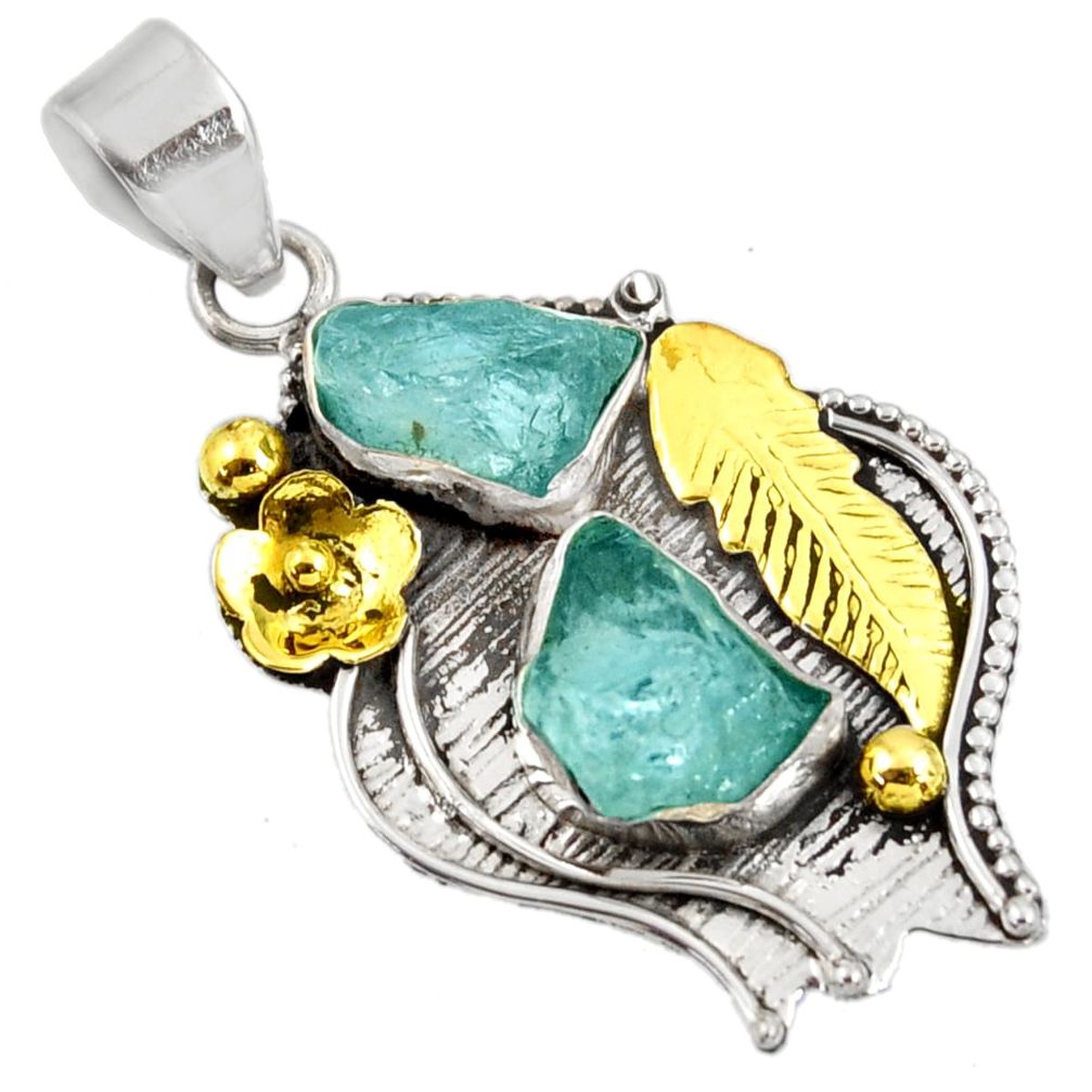 cts natural aqua aquamarine rough fancy 14k gold pendant d39179