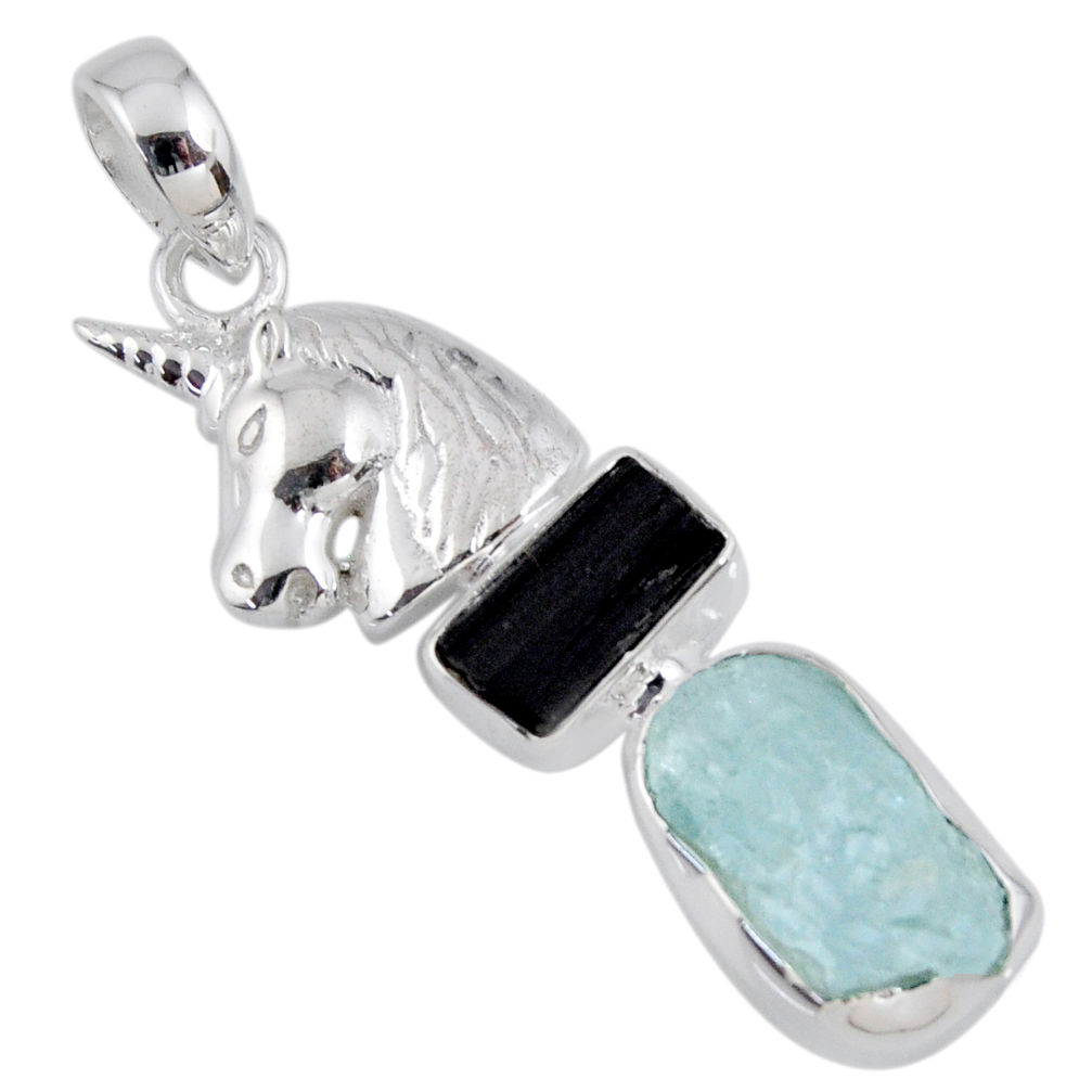 925 silver 11.32cts natural aqua aquamarine rough fancy horse pendant r55490