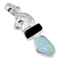 925 silver 10.25cts natural aqua aquamarine rough fancy horse pendant r55498