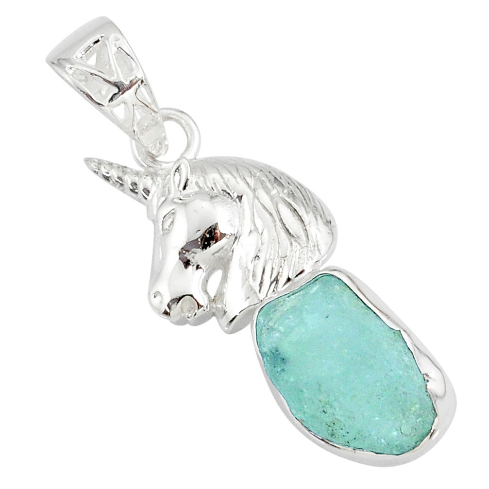 925 silver 6.53cts natural aqua aquamarine raw fancy horse pendant r80940