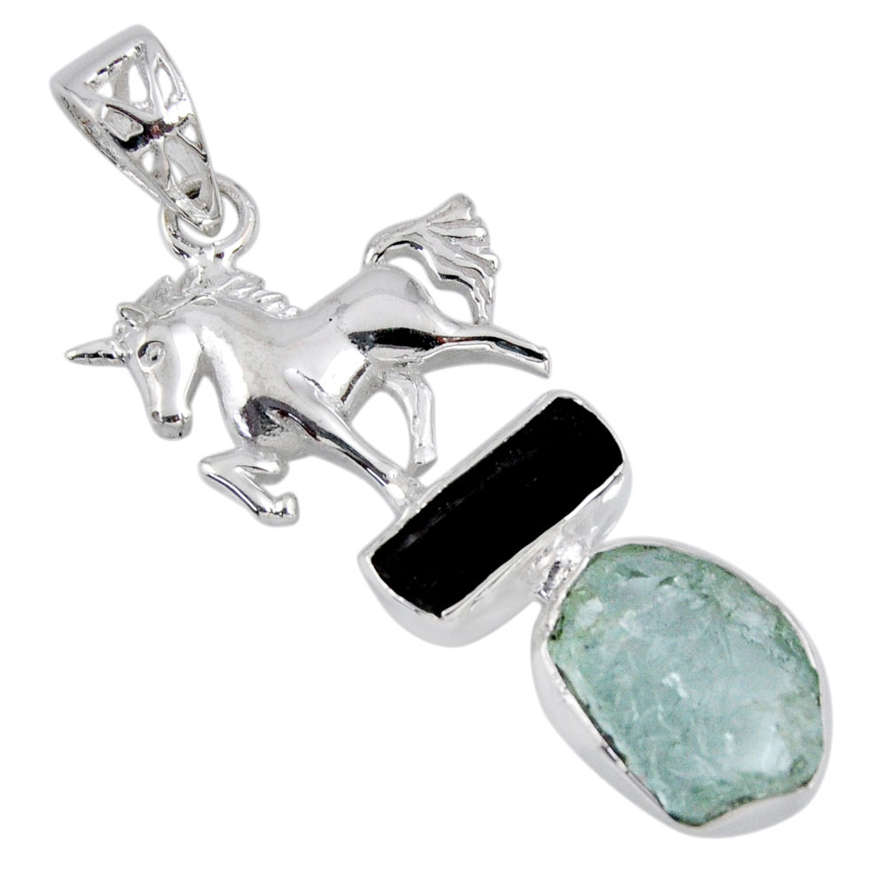 925 silver 11.66cts natural aqua aquamarine rough horse pendant jewelry r55492