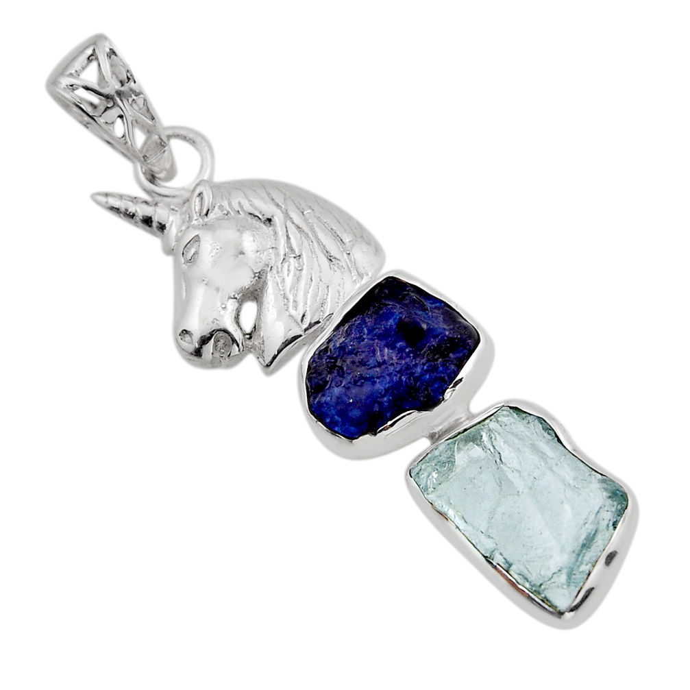 925 silver 7.89cts natural aqua aquamarine sapphire rough horse pendant n1243