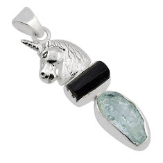 925 silver 9.70cts natural aqua aquamarine tourmaline rough horse pendant n13440