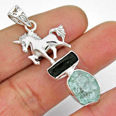 925 silver 9.98cts natural aqua aquamarine tourmaline rough horse pendant y7714
