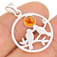 925 silver 0.49cts natural baltic amber (poland) round love birds pendant c28963