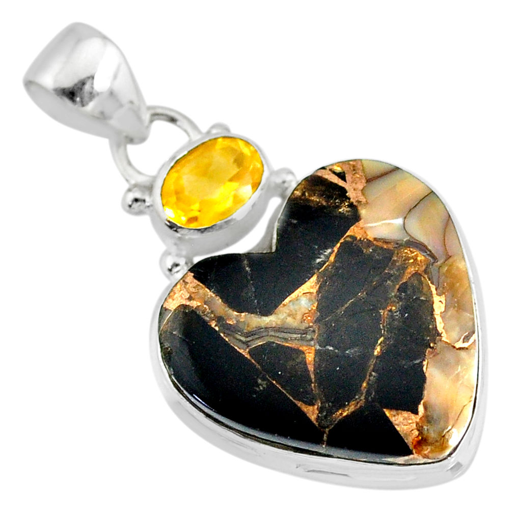 925 silver 14.72cts natural black australian obsidian citrine pendant r83464