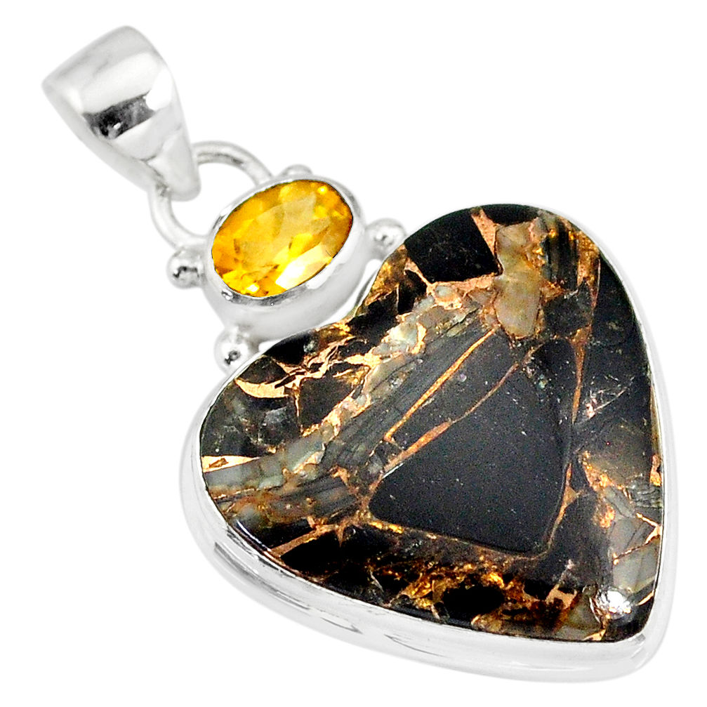 925 silver 16.20cts natural black australian obsidian citrine pendant r83518