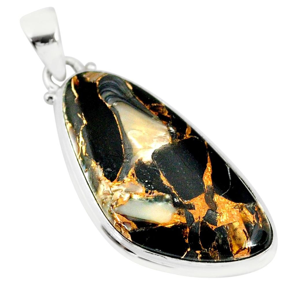 925 silver 14.72cts natural black australian obsidian fancy shape pendant r83408