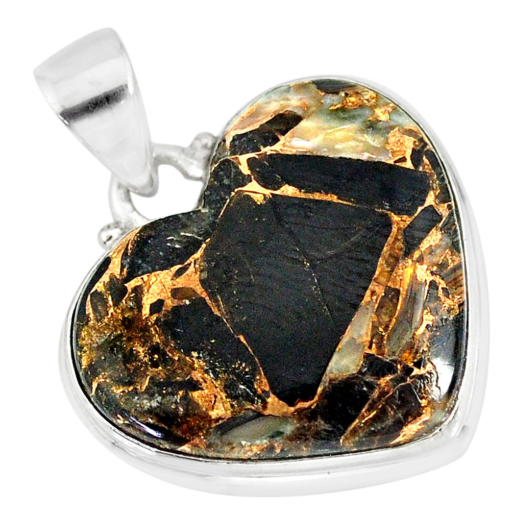 925 silver 13.15cts natural black australian obsidian heart pendant r83234