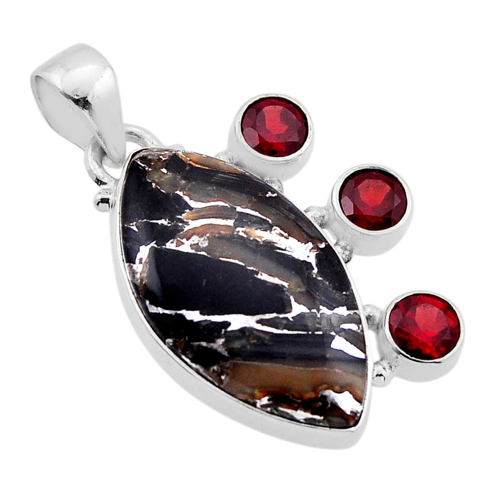925 silver 16.94cts natural black australian obsidian red garnet pendant n51691