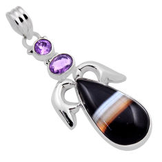 925 silver 15.47cts natural black botswana agate pear amethyst pendant n25262