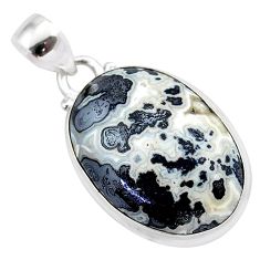925 silver 15.65cts natural black feather medicine bow agate oval pendant t38656