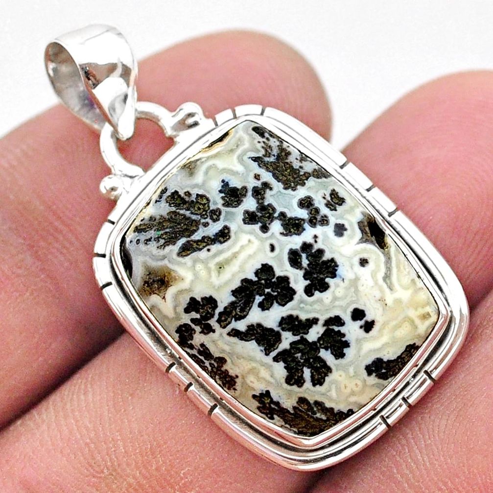 925 silver 17.22cts natural black feather medicine bow agate pendant t38689