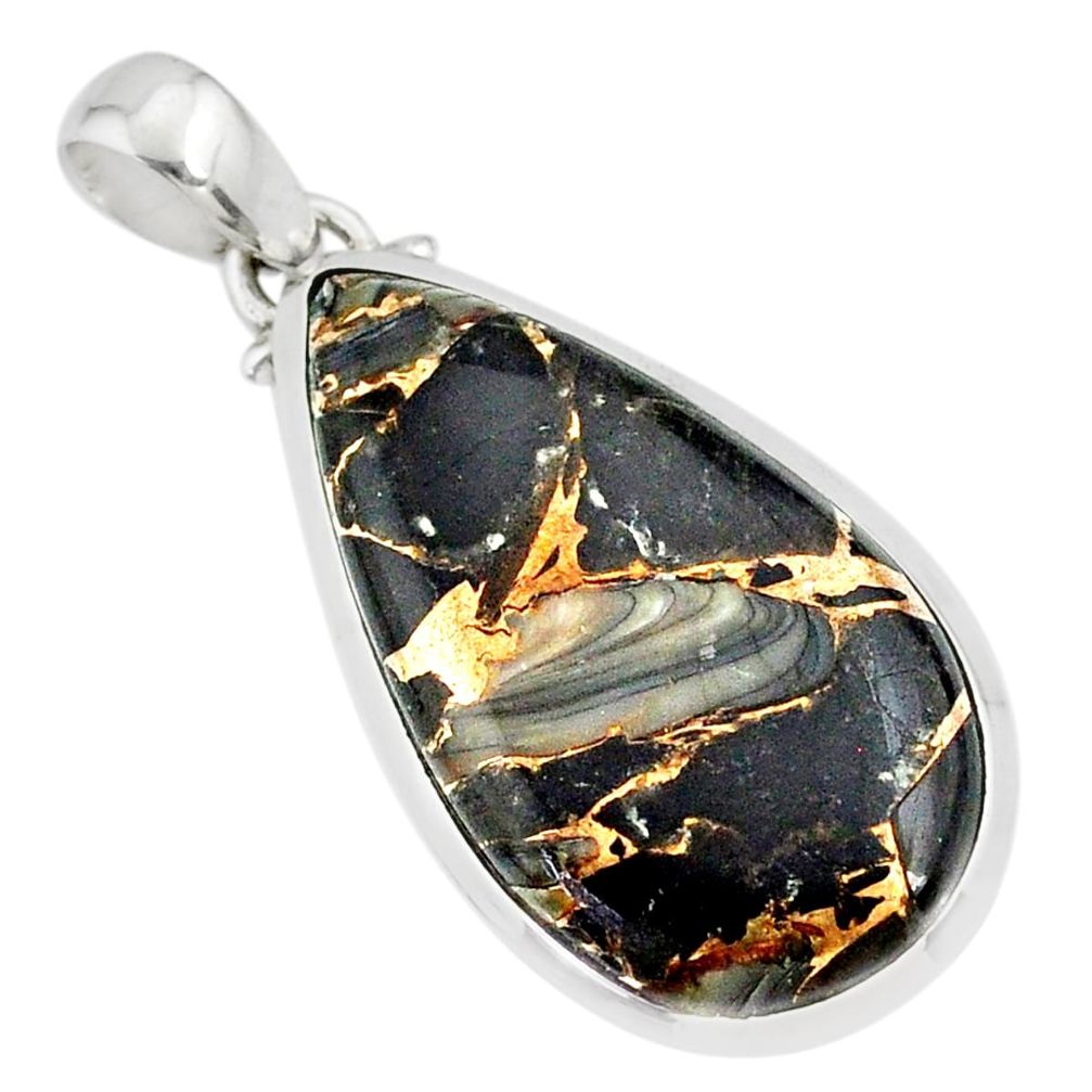 925 silver 16.82cts natural black golden obsidian pear pendant r81110