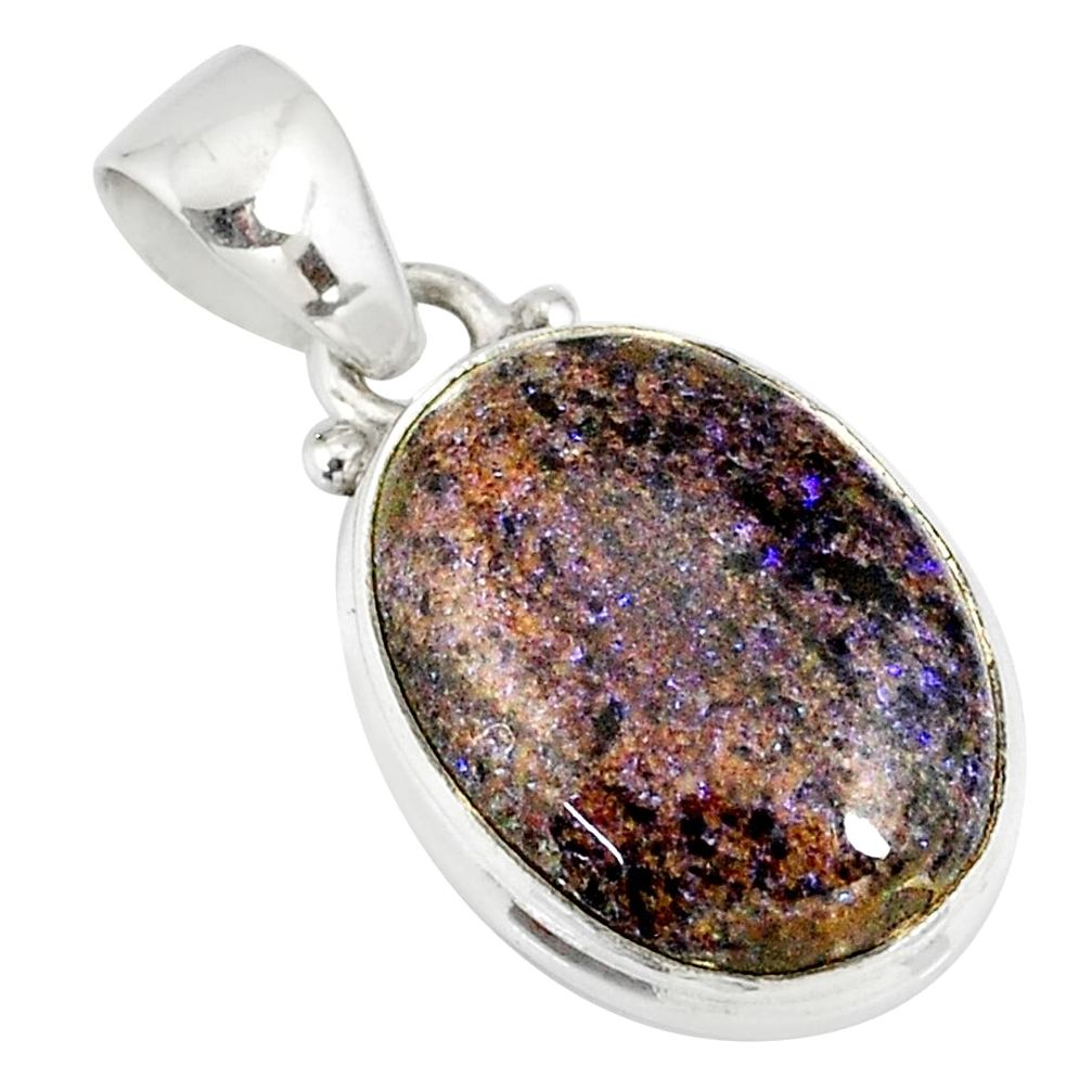 925 silver 10.65cts natural black honduran matrix opal oval pendant r78017