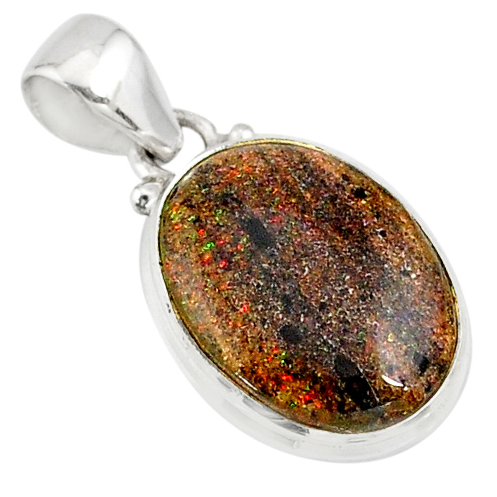 925 silver 9.68cts natural black honduran matrix opal oval pendant r80344