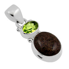 925 silver 4.53cts natural black honduran matrix opal peridot pendant n21159
