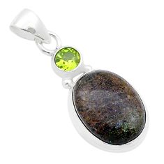 925 silver 8.38cts natural black honduran matrix opal peridot pendant u62938