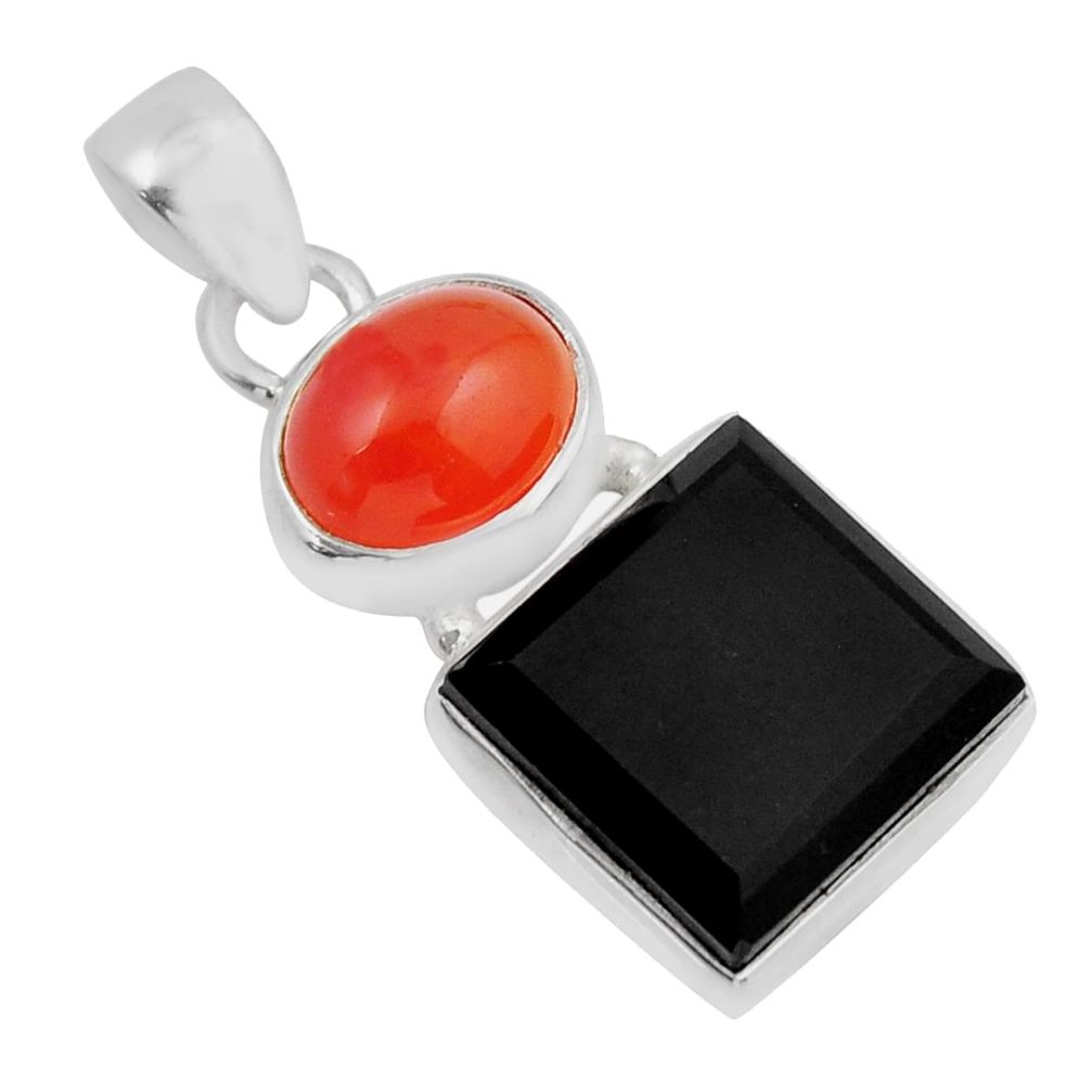 925 silver 13.10cts natural black onyx cornelian (carnelian) pendant y43949