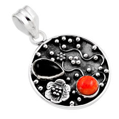 925 silver 3.16cts natural black onyx mojave turquoise flower pendant n25761
