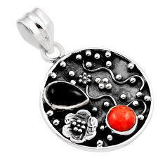 925 silver 3.17cts natural black onyx mojave turquoise flower pendant n25763