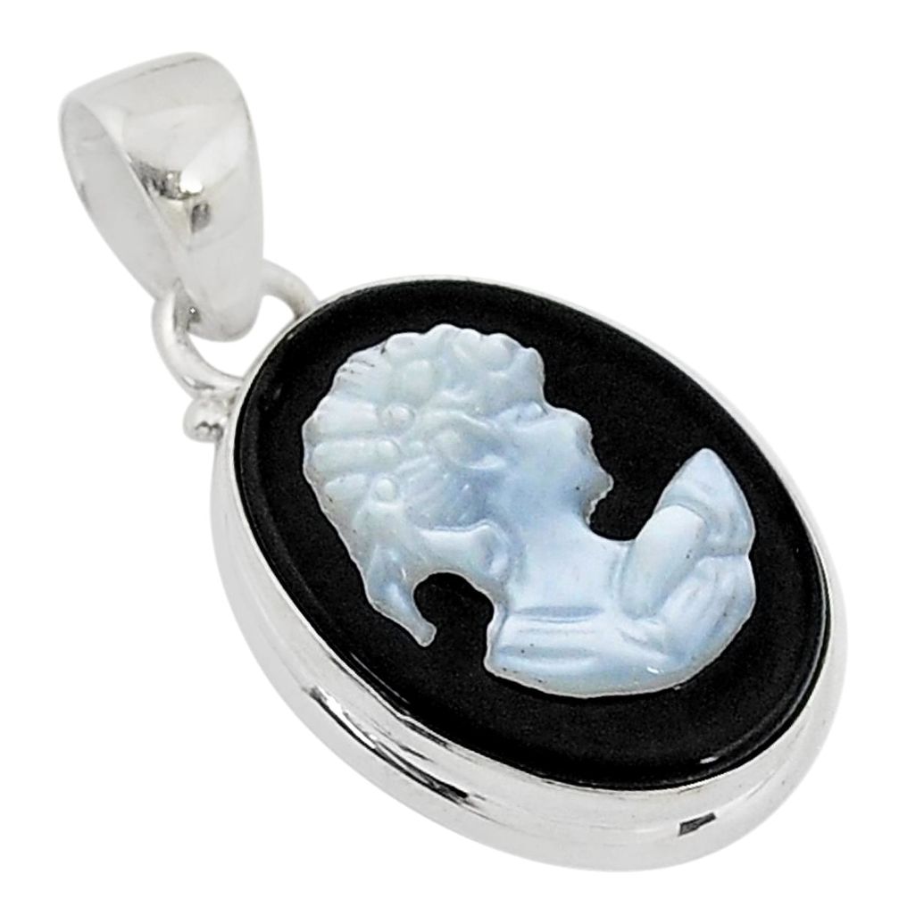 925 silver 10.05cts natural black opal cameo on black onyx oval pendant t4555