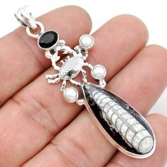 925 silver 22.75cts natural black orthoceras onyx pearl crab pendant u75020