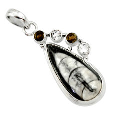 925 silver 17.95cts natural black orthoceras pear smoky topaz pendant r36080