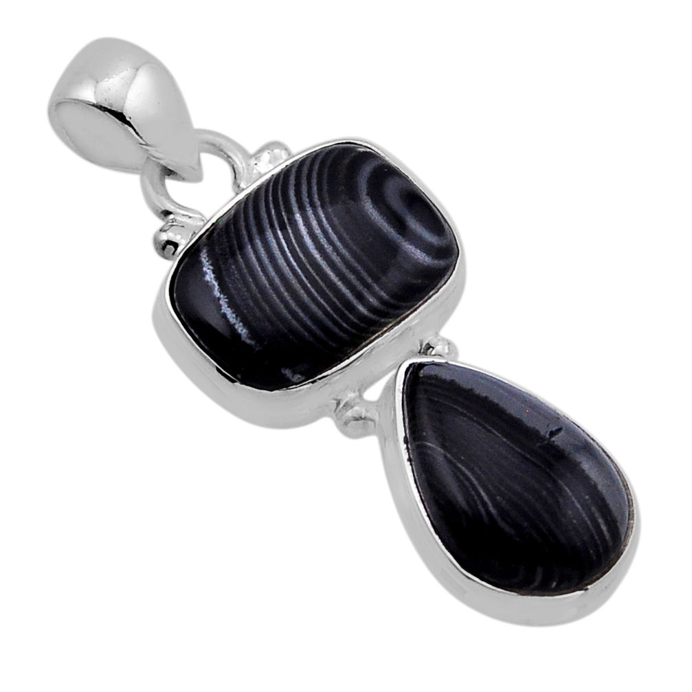 925 silver 9.05cts natural black psilomelane (crown of silver) pendant n51482