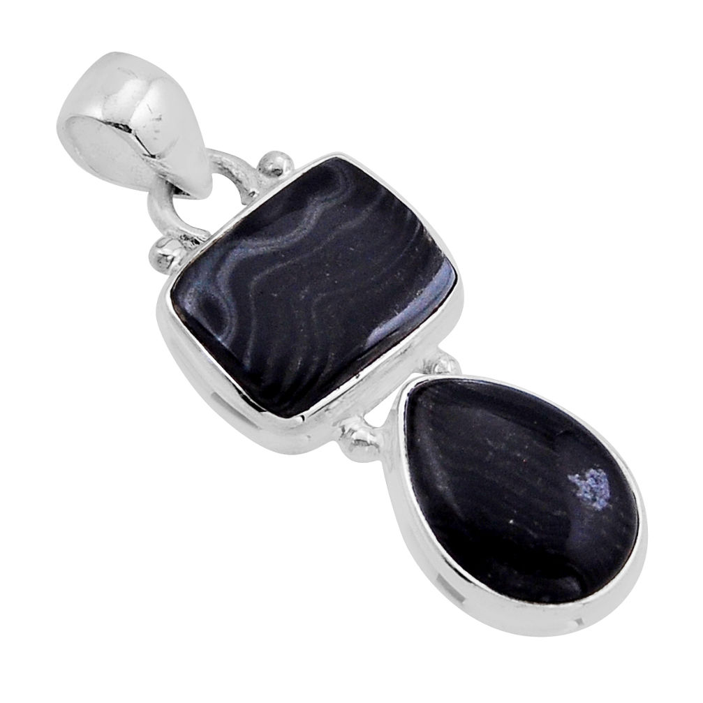 925 silver 9.65cts natural black psilomelane (crown of silver) pendant n51497