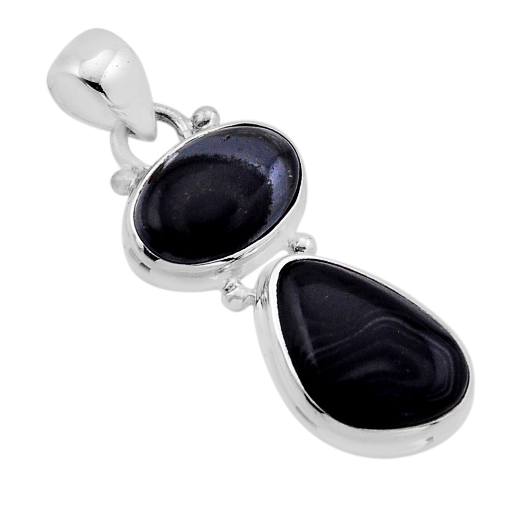 925 silver 9.41cts natural black psilomelane (crown of silver) pendant n51500