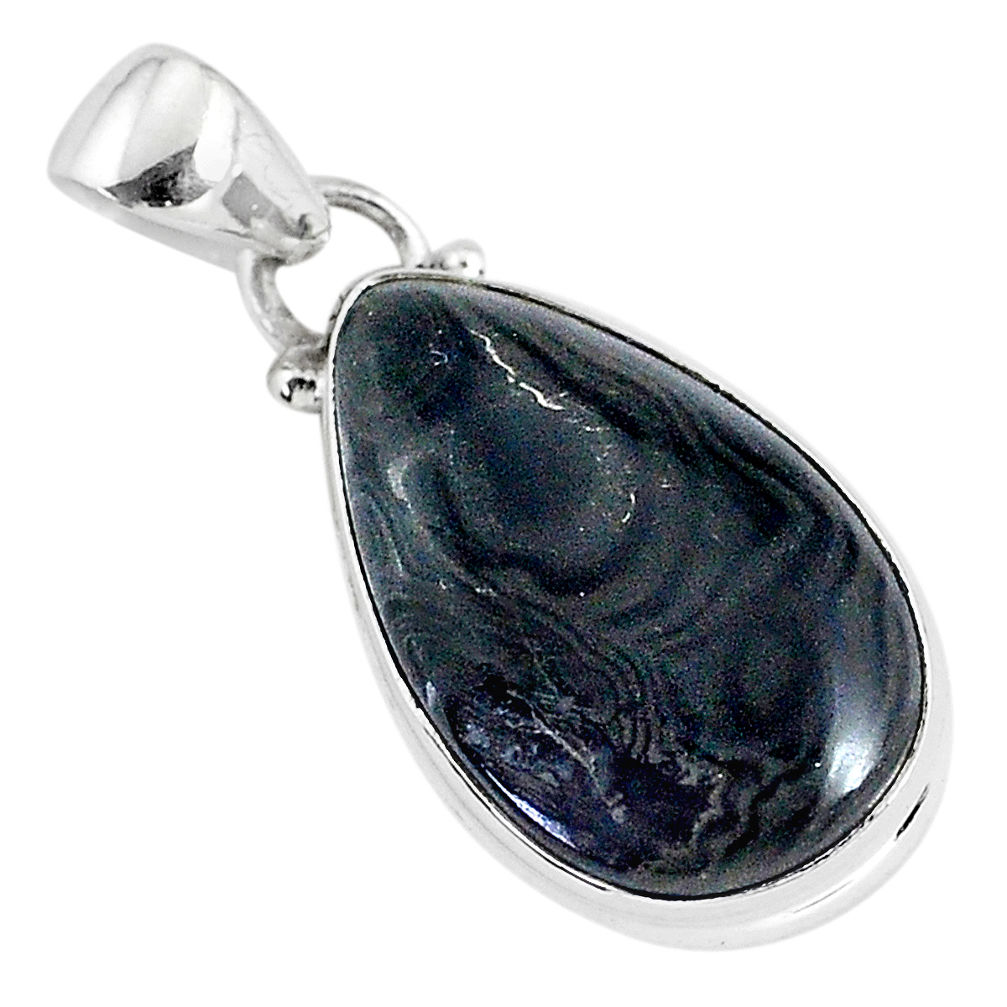 925 silver 11.57cts natural black psilomelane (crown of silver) pendant r94520