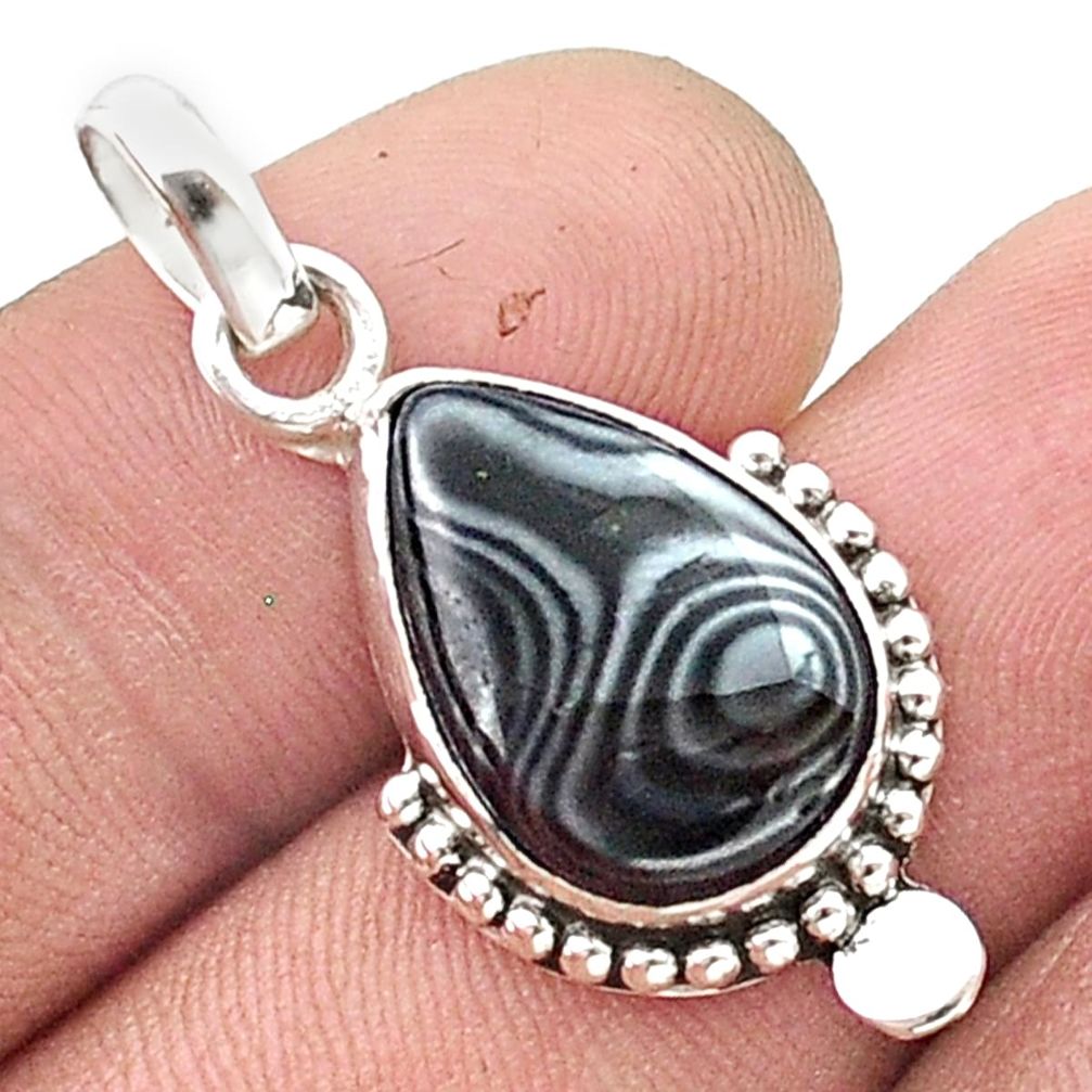 925 silver 8.26cts natural black psilomelane (crown of silver) pendant u40905