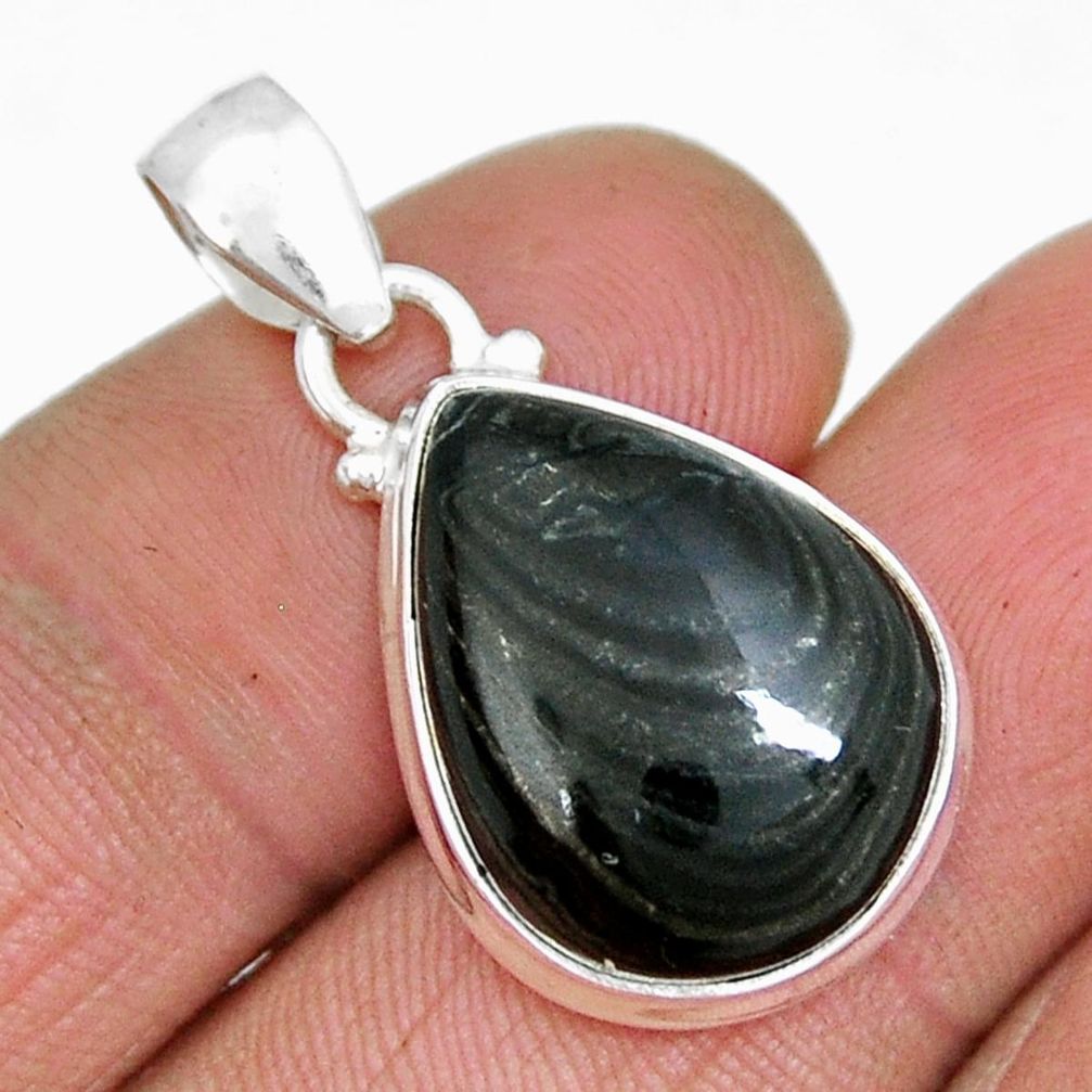 925 silver 15.02cts natural black psilomelane (crown of silver) pendant y9493