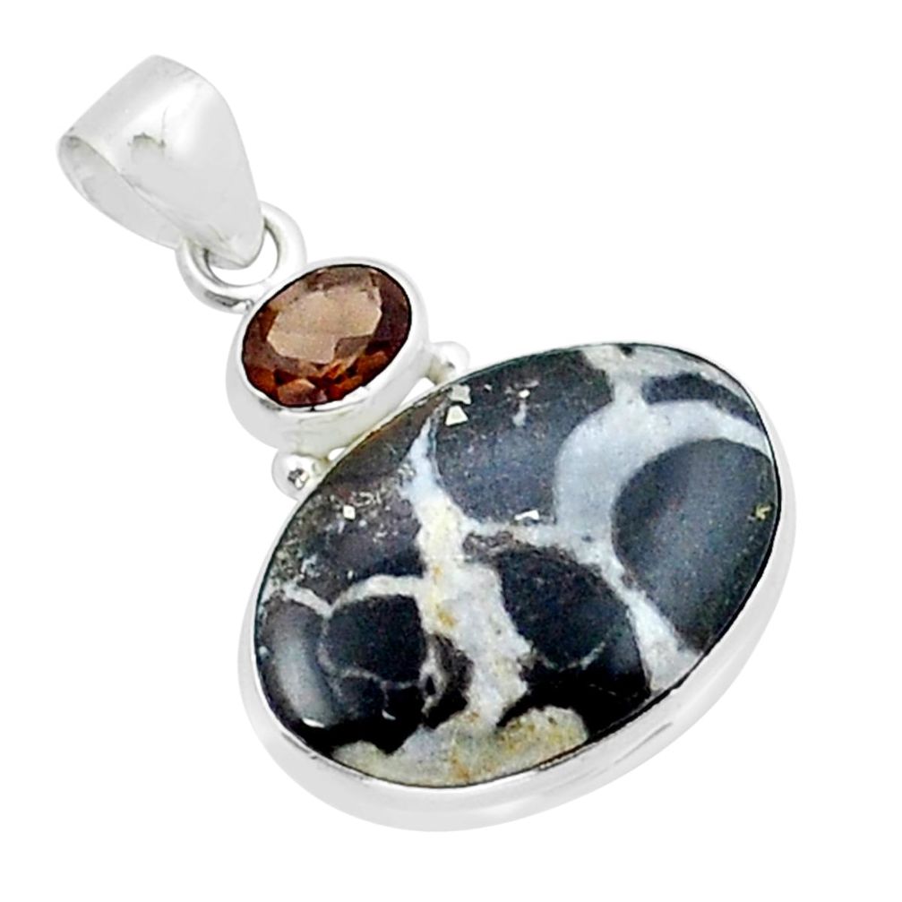 925 silver 14.14cts natural black septarian gonads smoky topaz pendant y15199