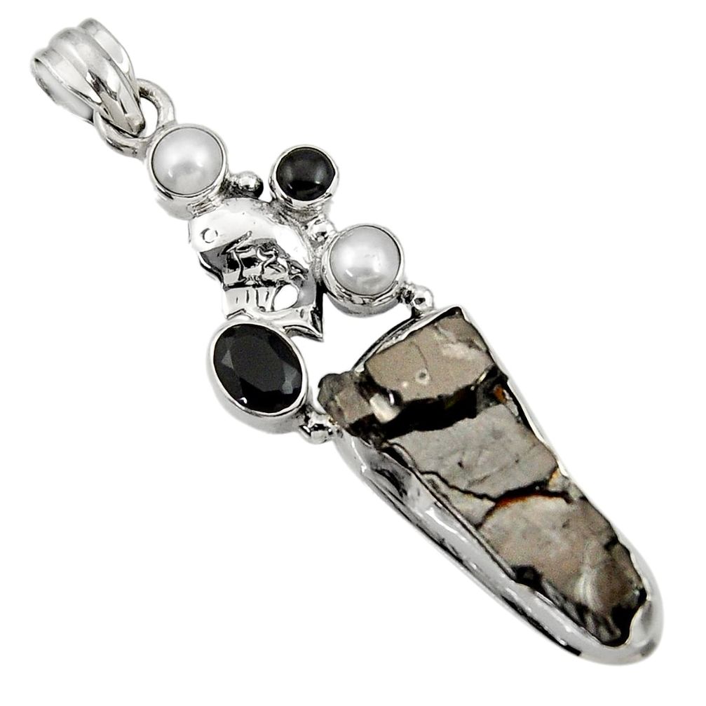 925 silver 20.77cts natural black shungite onyx pearl fish pendant d43555