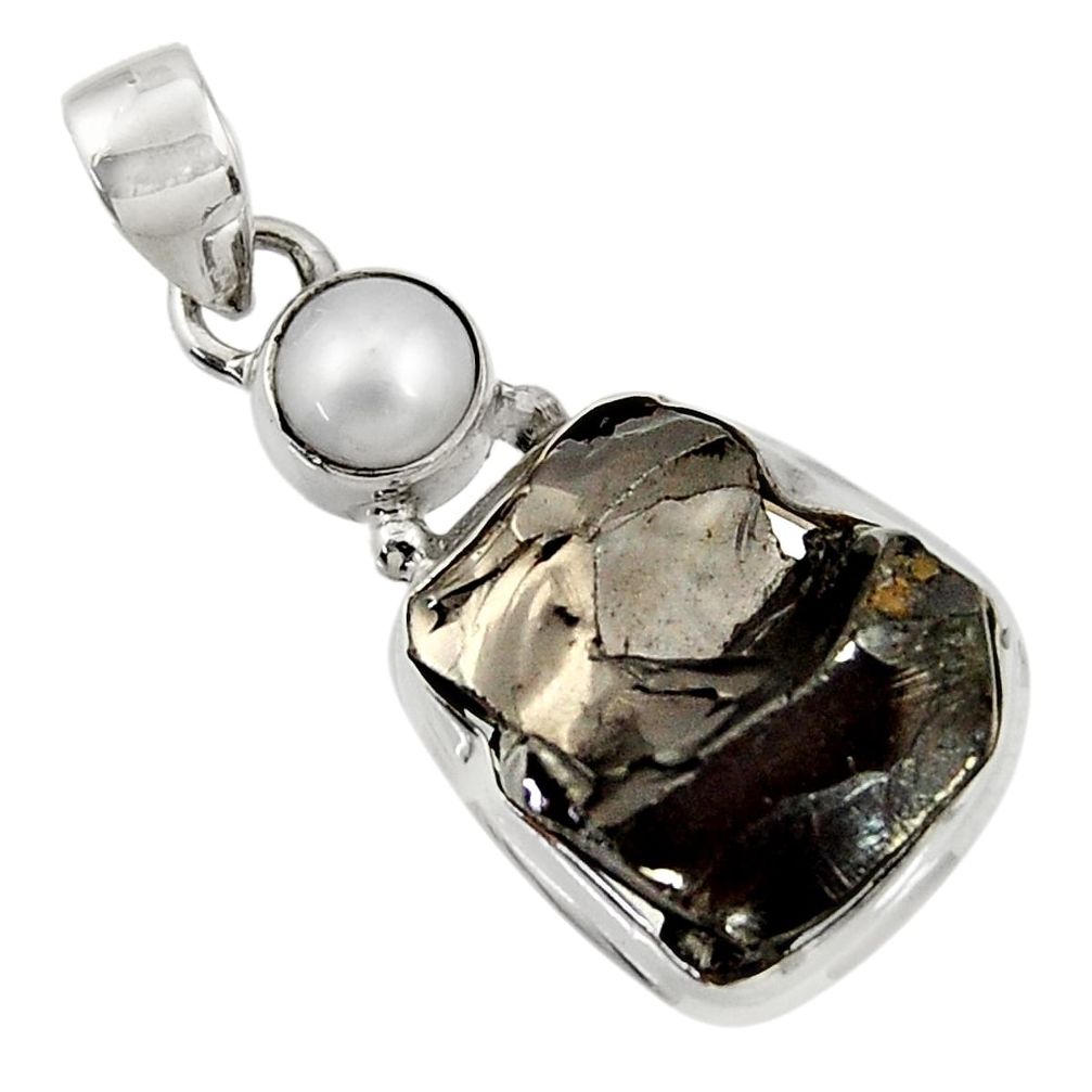 925 silver 15.39cts natural black shungite white pearl pendant jewelry d43544