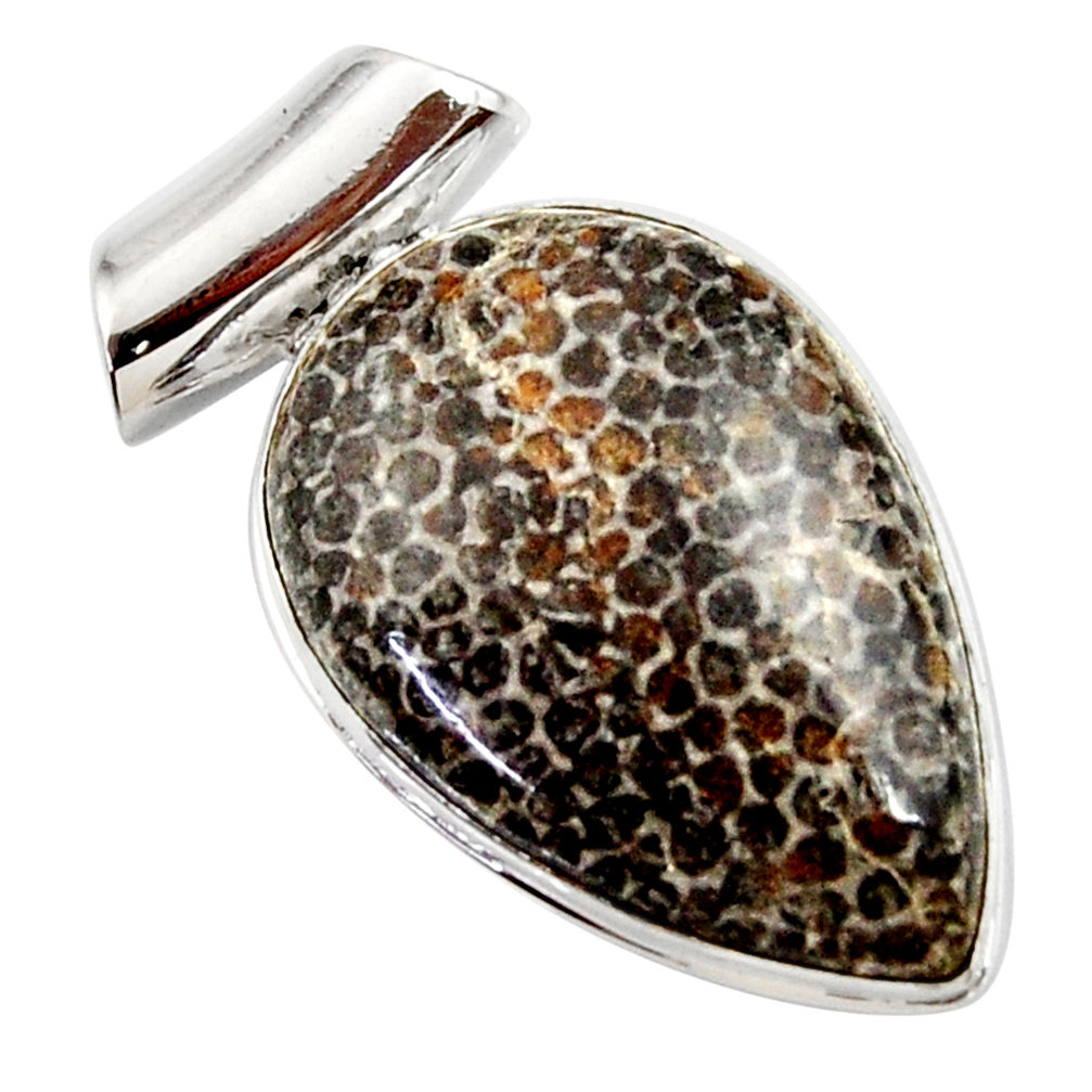 925 silver 17.57cts natural black stingray coral from alaska pear pendant r27966
