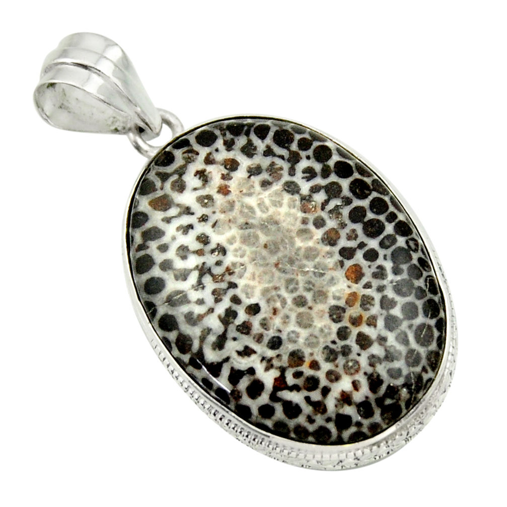 925 silver 25.00cts natural black stingray coral from alaska pendant r32208