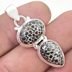 925 silver 11.44cts natural black stingray coral from alaska pendant u49634