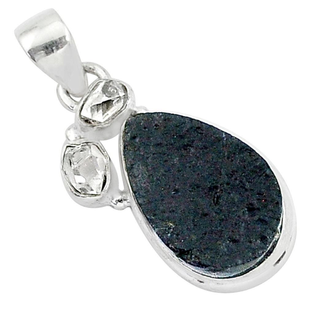 925 silver 13.70cts natural black tektite herkimer diamond fancy pendant t1267