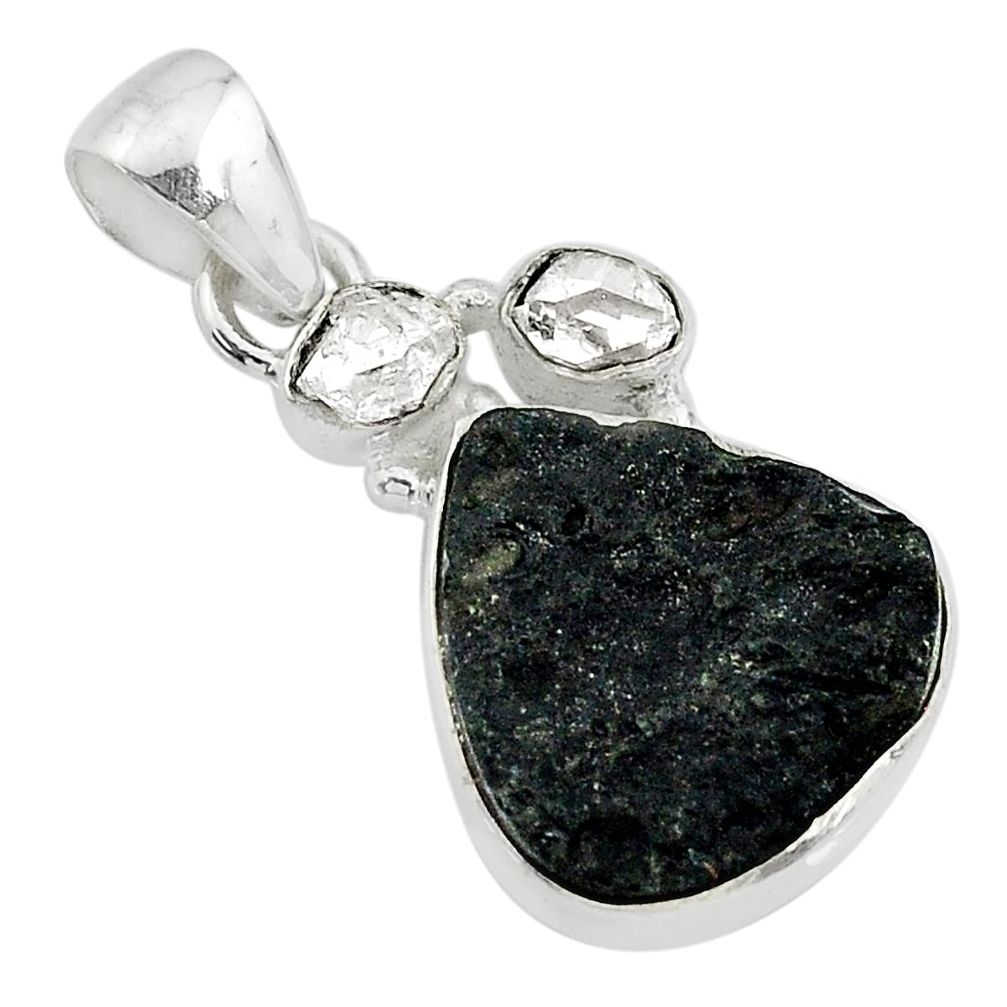 925 silver 10.79cts natural black tektite herkimer diamond fancy pendant t20652