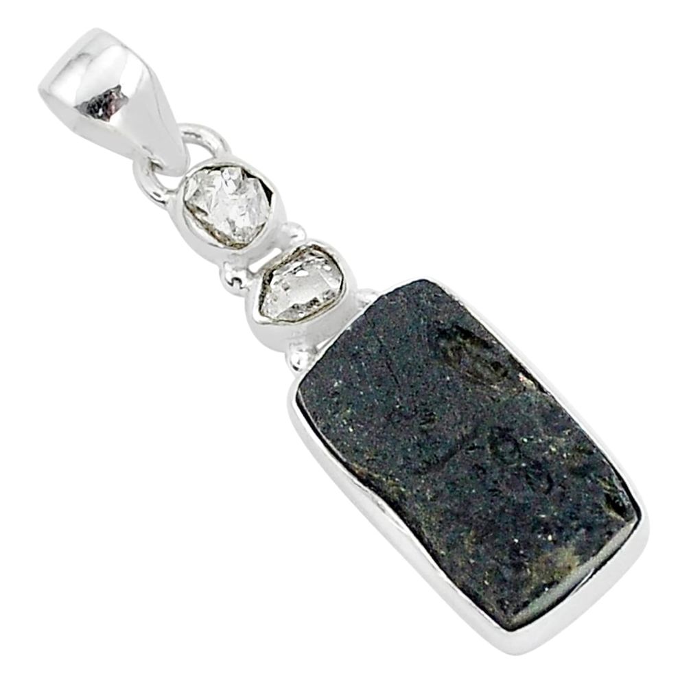 925 silver 12.58cts natural black tektite herkimer diamond pendant t1276