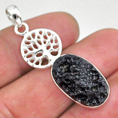 925 silver 14.14cts natural black tektite oval shape tree of life pendant t15196