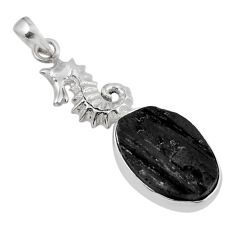 925 silver 13.36cts natural black tourmaline rough oval seahorse pendant y47238